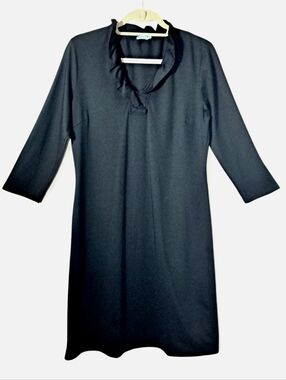 J. McLaughlin Black Terin Sheath Dress Large Catalina Cloth Ruffled Collar EUC